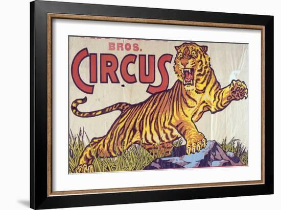 "Arthur Bros. Circus" Poster with Illustration of Roaring Tiger, Circa 1945-null-Framed Giclee Print