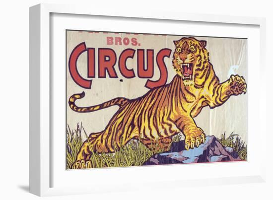 "Arthur Bros. Circus" Poster with Illustration of Roaring Tiger, Circa 1945-null-Framed Giclee Print