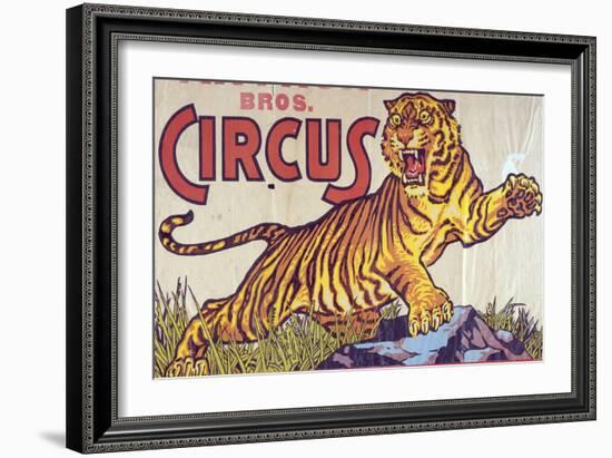 "Arthur Bros. Circus" Poster with Illustration of Roaring Tiger, Circa 1945-null-Framed Giclee Print