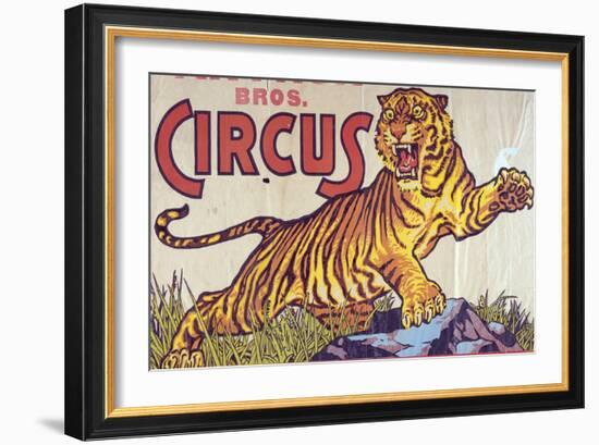 "Arthur Bros. Circus" Poster with Illustration of Roaring Tiger, Circa 1945-null-Framed Giclee Print