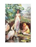 A Girl with Flamingos-Arthur Drummond-Giclee Print