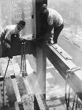 Workers balancing on steel beam above streets during construction of the Manhattan Company Building-Arthur Gerlach-Framed Photographic Print