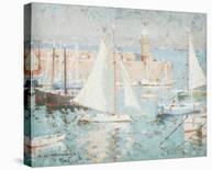Cornish Harbour Scene with Yachts-Arthur Hayward-Stretched Canvas