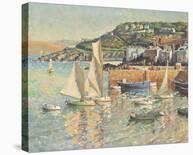 Fishing Boats by the Harbour Wall, St Ives-Arthur Hayward-Stretched Canvas