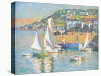 Cornish Harbour Scene with Yachts-Arthur Hayward-Stretched Canvas