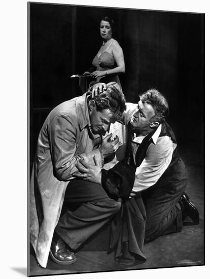 Arthur Kennedy and Lee J. Cobb in Scene from Arthur Miller's Death of a Salesman-W^ Eugene Smith-Mounted Premium Photographic Print
