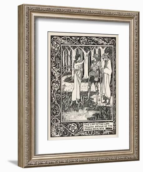 Arthur Learns of the Sword Excalibur from the Lady of the Lake-Aubrey Beardsley-Framed Art Print