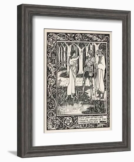 Arthur Learns of the Sword Excalibur from the Lady of the Lake-Aubrey Beardsley-Framed Art Print