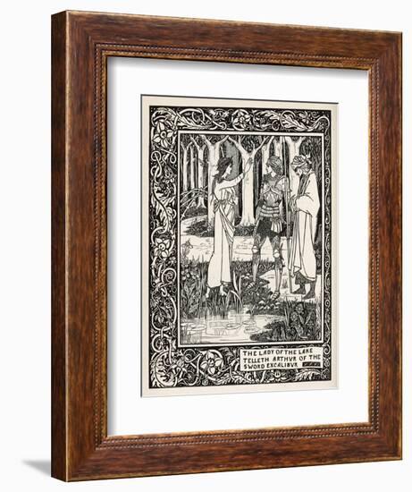 Arthur Learns of the Sword Excalibur from the Lady of the Lake-Aubrey Beardsley-Framed Art Print