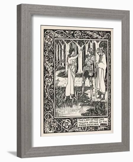 Arthur Learns of the Sword Excalibur from the Lady of the Lake-Aubrey Beardsley-Framed Art Print