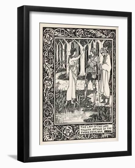 Arthur Learns of the Sword Excalibur from the Lady of the Lake-Aubrey Beardsley-Framed Art Print
