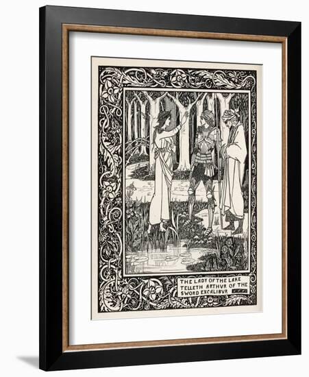 Arthur Learns of the Sword Excalibur from the Lady of the Lake-Aubrey Beardsley-Framed Art Print