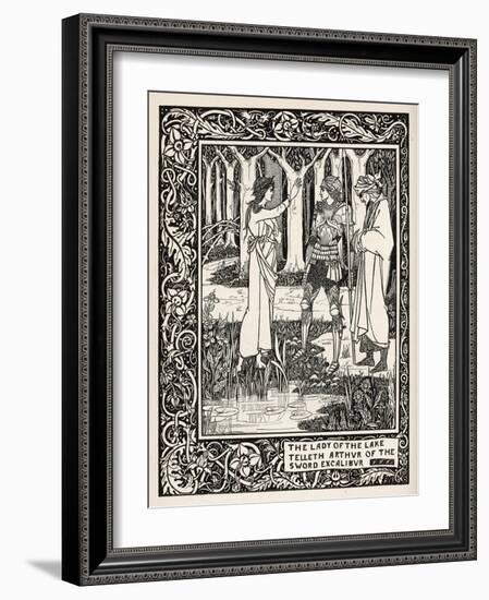 Arthur Learns of the Sword Excalibur from the Lady of the Lake-Aubrey Beardsley-Framed Art Print