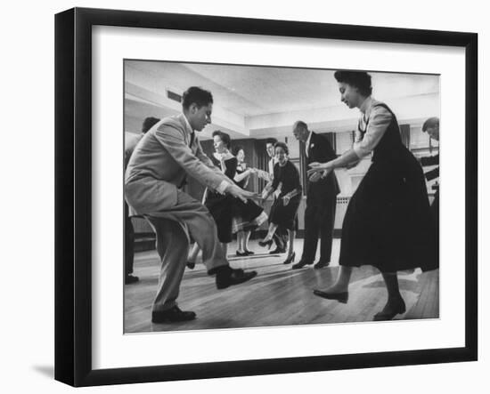 Arthur Murray and His Wife, While Giving a Rock 'N' Roll Demonstration-null-Framed Photographic Print