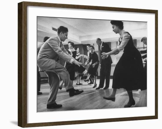 Arthur Murray and His Wife, While Giving a Rock 'N' Roll Demonstration-null-Framed Photographic Print