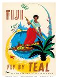 Tasman Empire Airways Limited - Fiji Fly by TEAL - Fijian Native Poles a Canoe-Arthur Thompson-Art Print