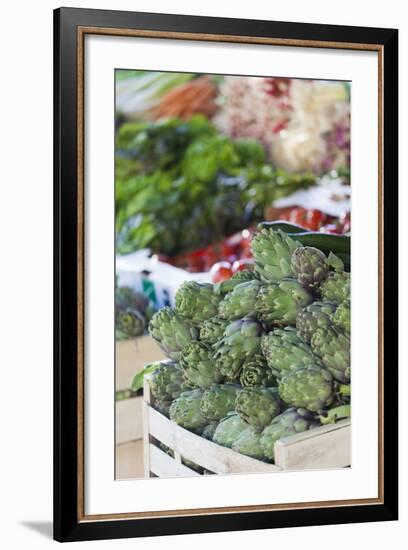 Artichokes at Place Marechal Foch Market, Ajaccio, Corsica, France-Walter Bibikow-Framed Photographic Print