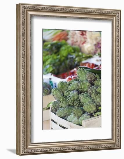 Artichokes at Place Marechal Foch Market, Ajaccio, Corsica, France-Walter Bibikow-Framed Photographic Print