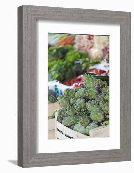 Artichokes at Place Marechal Foch Market, Ajaccio, Corsica, France-Walter Bibikow-Framed Photographic Print