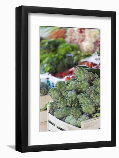 Artichokes at Place Marechal Foch Market, Ajaccio, Corsica, France-Walter Bibikow-Framed Photographic Print