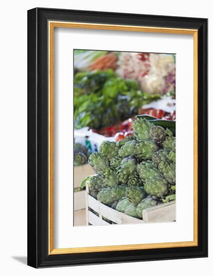 Artichokes at Place Marechal Foch Market, Ajaccio, Corsica, France-Walter Bibikow-Framed Photographic Print