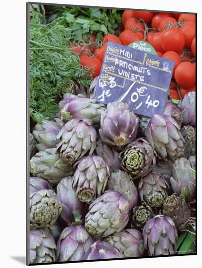 Artichokes for Sale on Market in the Rue Ste. Claire, Annecy, Haute Savoie, Rhone-Alpes, France-Ruth Tomlinson-Mounted Photographic Print