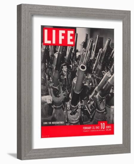 Artillery in the Brooklyn Navy Yard, Guns For Merchantmen, February 23, 1942-George Strock-Framed Photographic Print