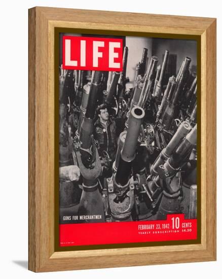 Artillery in the Brooklyn Navy Yard, Guns For Merchantmen, February 23, 1942-George Strock-Framed Premier Image Canvas