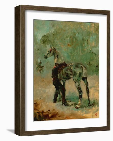 Artilleryman Saddling His Horse, 1878 or 1881-Henri de Toulouse-Lautrec-Framed Giclee Print