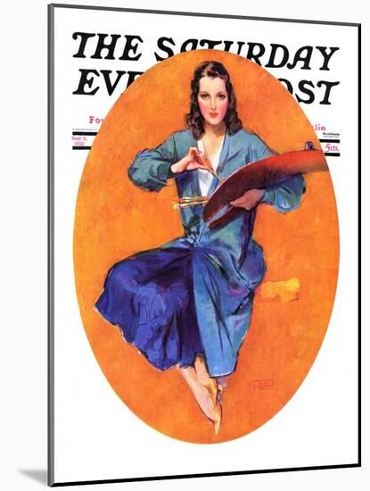 "Artist and Her Palette," Saturday Evening Post Cover, September 9, 1933-John LaGatta-Mounted Giclee Print