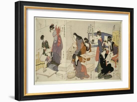 Artist, Block Carver, Applying Sizing, C.1803-Kitagawa Utamaro-Framed Giclee Print