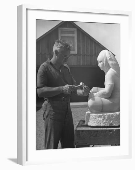 Artist Donald Hord Working on Sculpture-Peter Stackpole-Framed Premium Photographic Print