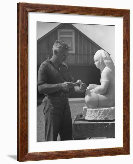 Artist Donald Hord Working on Sculpture-Peter Stackpole-Framed Premium Photographic Print