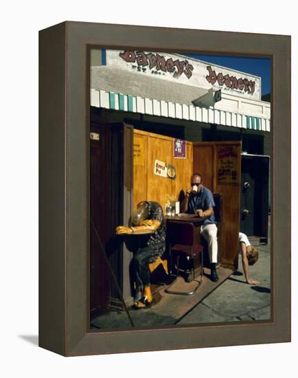 Artist Ed Kienholz Drinking Coffee Inside Section of His Assemblage "The Beanery. "-Ralph Crane-Framed Premier Image Canvas