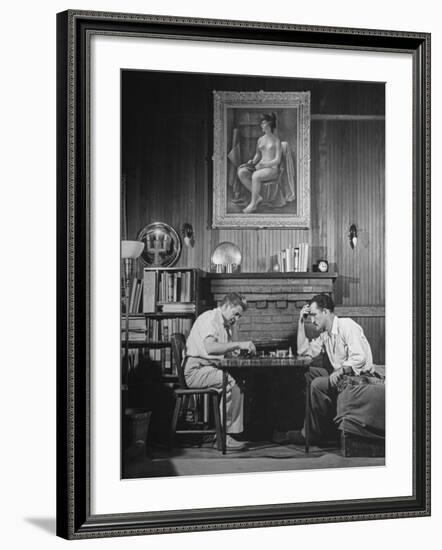 Artist Fletcher Martin, and a Friend Playing a Chess Game-Peter Stackpole-Framed Premium Photographic Print