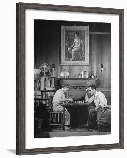 Artist Fletcher Martin, and a Friend Playing a Chess Game-Peter Stackpole-Framed Premium Photographic Print