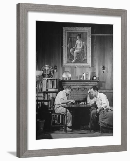 Artist Fletcher Martin, and a Friend Playing a Chess Game-Peter Stackpole-Framed Premium Photographic Print