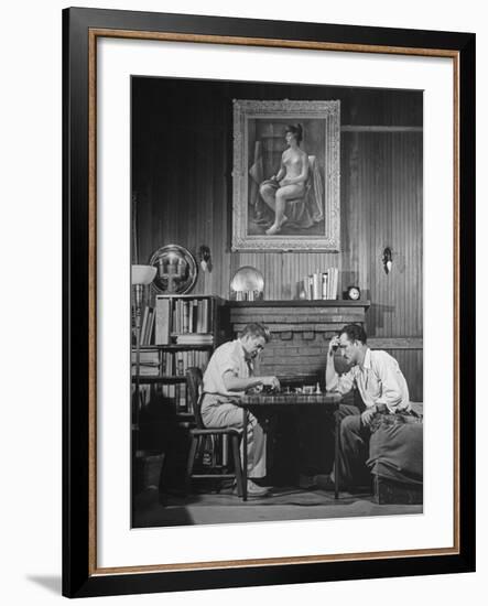 Artist Fletcher Martin, and a Friend Playing a Chess Game-Peter Stackpole-Framed Premium Photographic Print