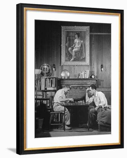 Artist Fletcher Martin, and a Friend Playing a Chess Game-Peter Stackpole-Framed Premium Photographic Print