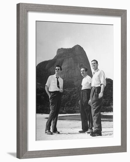 Artist Franklin Thomas Standing with Walt Disney on Brazilian Beach-null-Framed Photographic Print