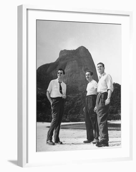 Artist Franklin Thomas Standing with Walt Disney on Brazilian Beach-null-Framed Photographic Print