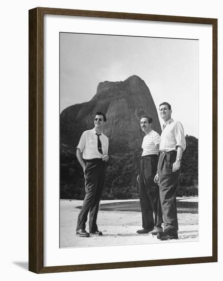 Artist Franklin Thomas Standing with Walt Disney on Brazilian Beach-null-Framed Photographic Print