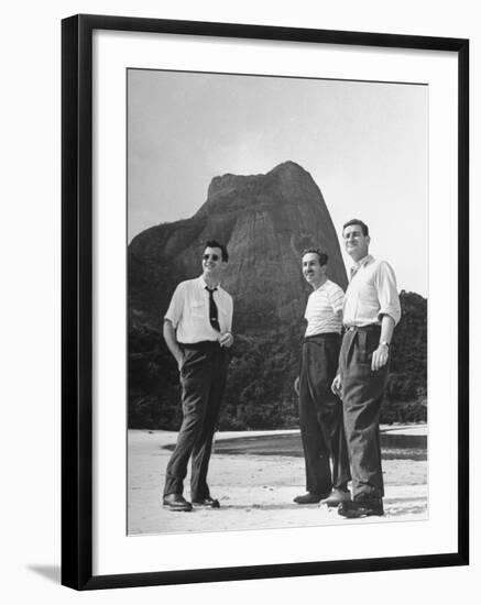 Artist Franklin Thomas Standing with Walt Disney on Brazilian Beach-null-Framed Photographic Print