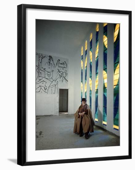 Artist Henri Matisse in Chapel He Created. the Tiles on Wall Depict Stations of the Cross-Dmitri Kessel-Framed Premium Photographic Print