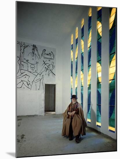 Artist Henri Matisse in Chapel He Created. the Tiles on Wall Depict Stations of the Cross-Dmitri Kessel-Mounted Premium Photographic Print