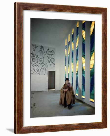 Artist Henri Matisse in Chapel He Created. the Tiles on Wall Depict Stations of the Cross-Dmitri Kessel-Framed Premium Photographic Print