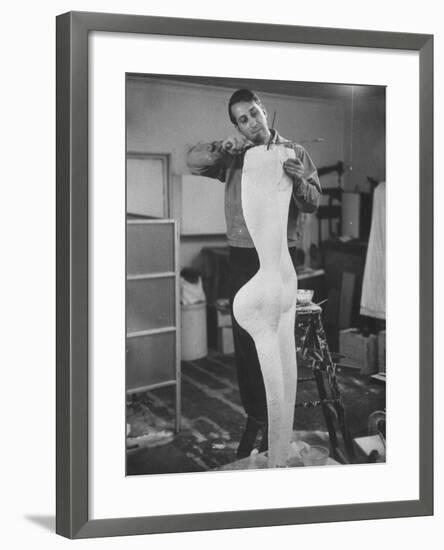 Artist James Rosati Working on a Sculpture in His Studio on East 10th St-null-Framed Premium Photographic Print