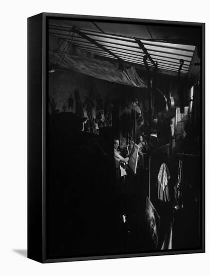 Artist Jean D'Esparbes at Work in His Studio in Montmartre Section of Paris-Gjon Mili-Framed Premier Image Canvas