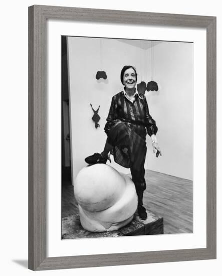 Artist Louise Bourgeois W. Marble Piece Titled "Sleep, Ii" at the Museum of Modern Art-null-Framed Premium Photographic Print