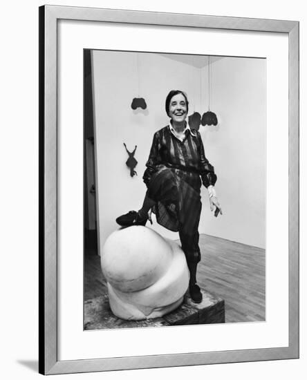 Artist Louise Bourgeois W. Marble Piece Titled "Sleep, Ii" at the Museum of Modern Art-null-Framed Premium Photographic Print